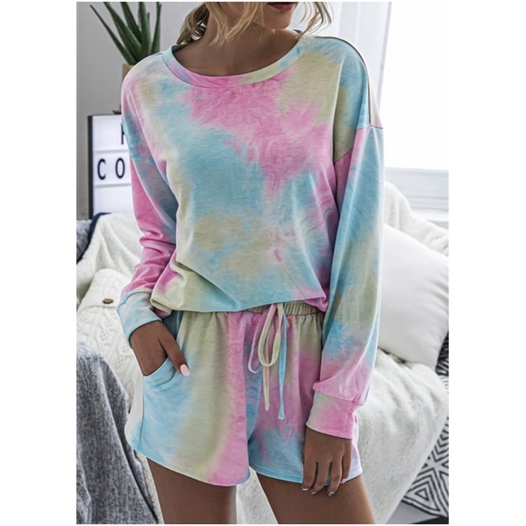 Pants - 038 Boho Tie Dye Top Shorts Lounge Set